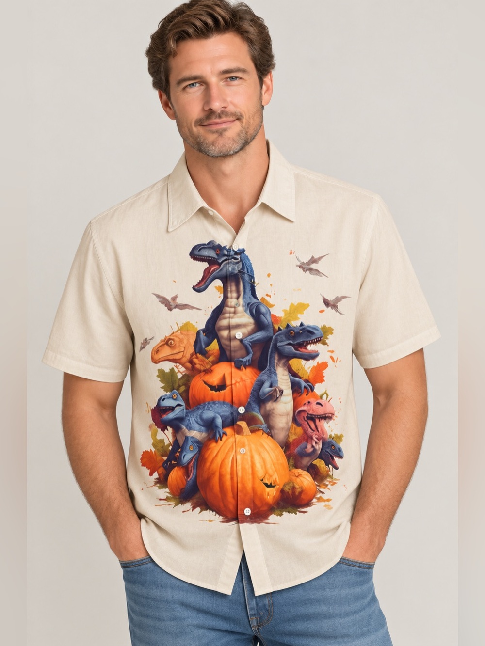 Hardaddy Shirt Dinosaurs Halloween Raptors Hawaiian Bowling Button Down large